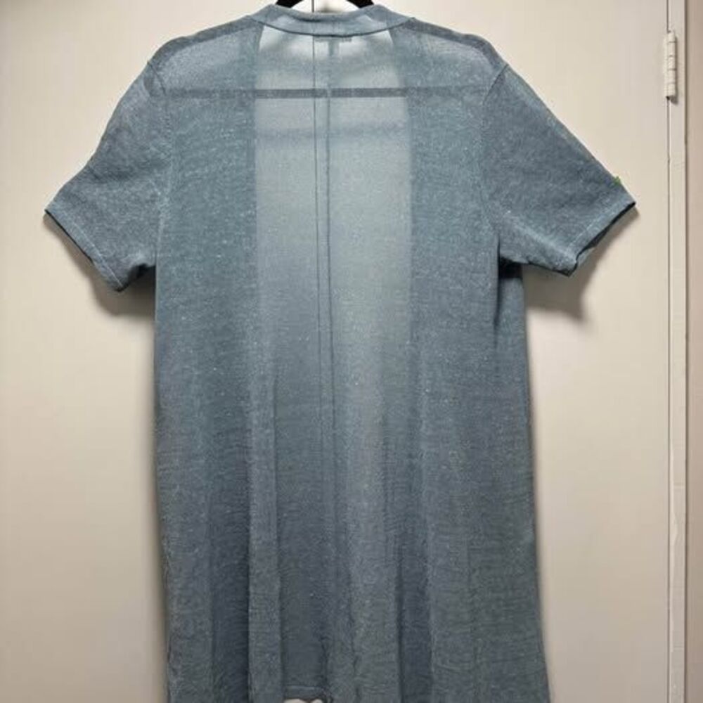 Eileen Fisher Blue Steel Organic Linen Crepe Shimmer Duster Cardigan L EUC - Picture 5 of 5